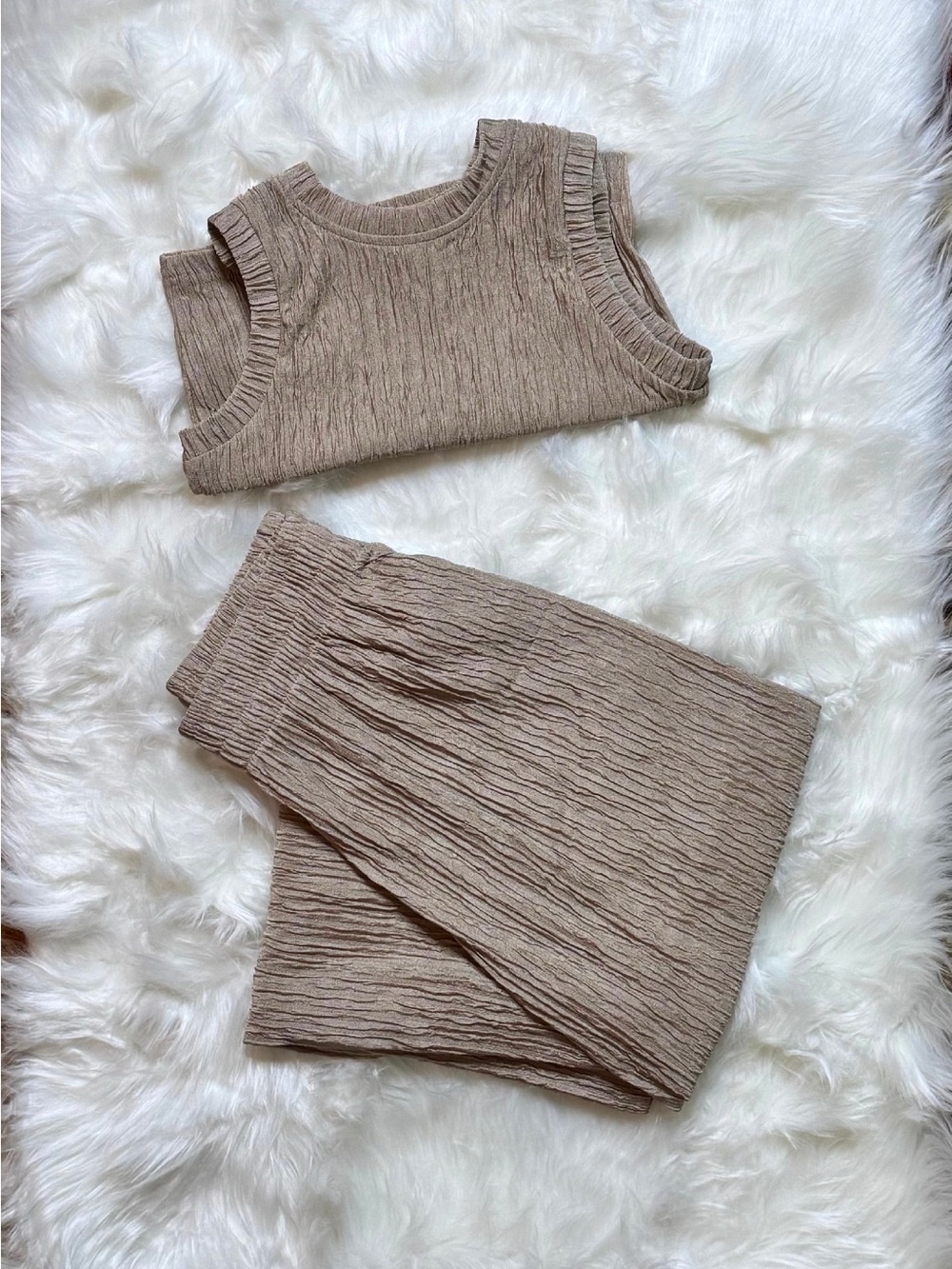 Sleeveless Wide-Leg Knit Two Piece Set in Beige - Picture 2 of 4